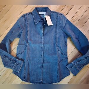 Liz Claiborne Woman Plus Size 1X Cute Indigo Button Up Denim Jean Shirt NWT